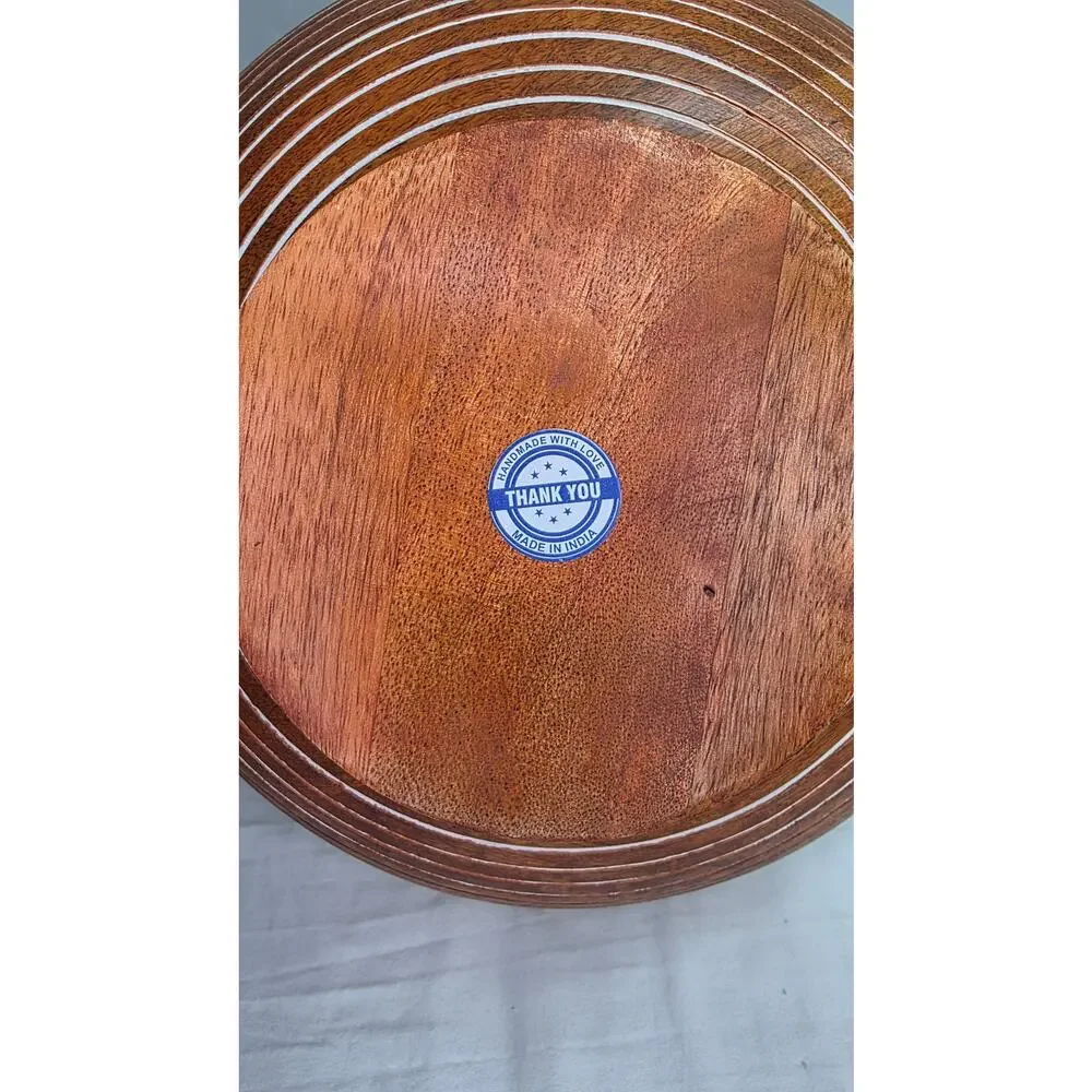 Mango Wood Salad Bowl 12” Hand Carved Striped Decorative Rustic Farmhouse